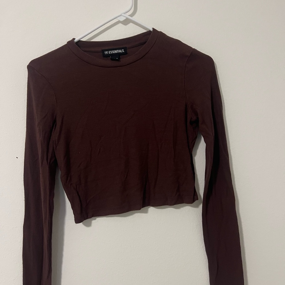 Essentials Brown Crewneck Sweater Ribbed Knit